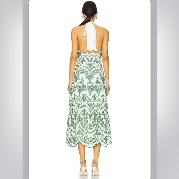 MILLY Hayden Scallop Eyelet Dress in White & Green - Picture 4 of 16